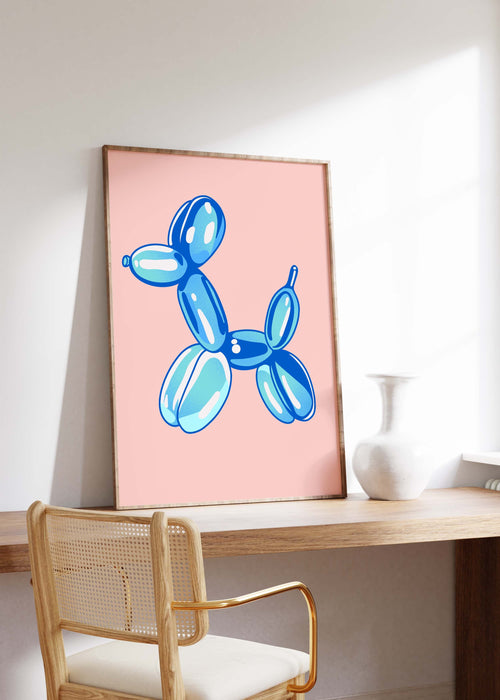 Balloon Dog Poster · Blauer Hund Skulptur · Pop Art Ästhetik · Minimalistisches Design · Rosa Hintergrund · Print ohne Rahmen