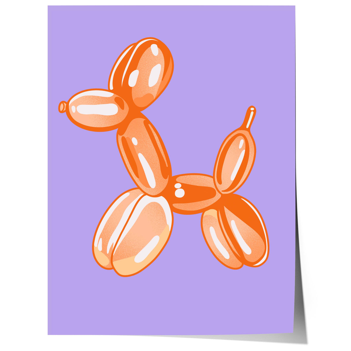 Balloon Dog Poster · Orange Hund Skulptur · Pop Art Ästhetik · Minimalistisches Design · Lila Hintergrund · Print ohne Rahmen